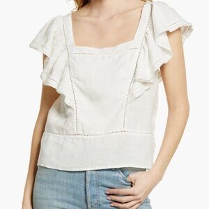 NWT Faherty Mariposa Cream Ruffle Linen Blouse